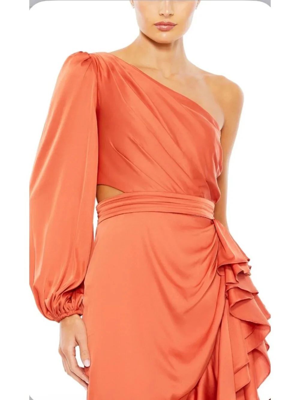 Mac Duggal 49531 One Sleeve Cut-Out Asymmetrical Ruffled Gown Dress Size 14 - Picture 3 of 10